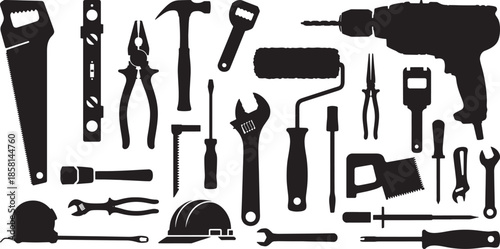 Construction Tools Silhouette collection, mixed hand-tool, simple graphic collection, Vector illustration.