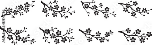 Collection of cherry blossom branch silhouette, Cherry blossom vector art , banner, wedding card, invitation vector illustration.  