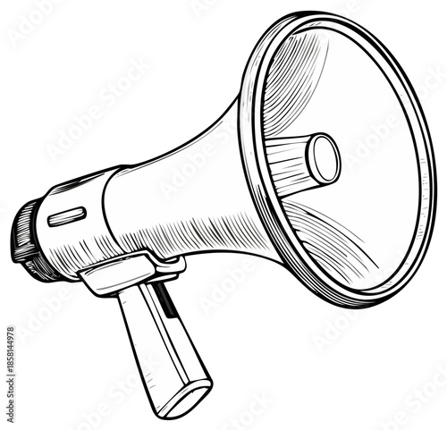 Line drawing of megaphone, audio communication or announcement concept