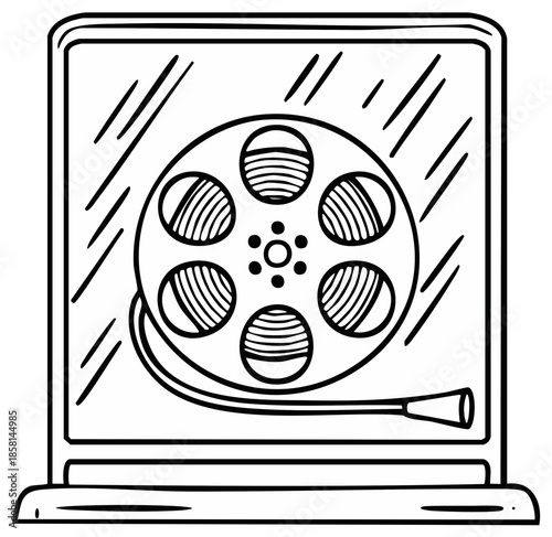 Vintage Film Reel in a Screen Display with Retro Flair - Nostalgic Cinema and Television Technology