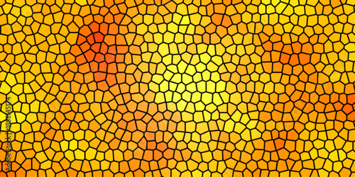 Abstract yellow vector background featuring a seamless orange honeycomb pattern and geometric hexagon cells for a textured beehive design illustration