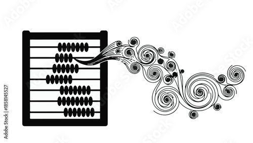 Abacus transforming into creative swirls, symbolizing innovation and imagination