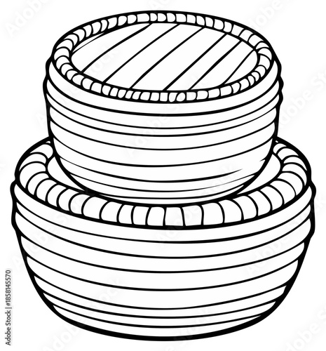 Two tiered woven basket stacked for storage and organization purposes