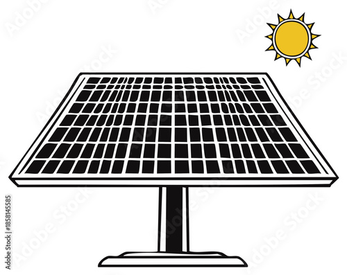 Solar panel and sun illustration, renewable energy concept