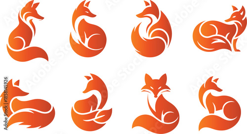 Collection of logo style fox clipart, Fox silhouette vector drawing, banner vector illustration.