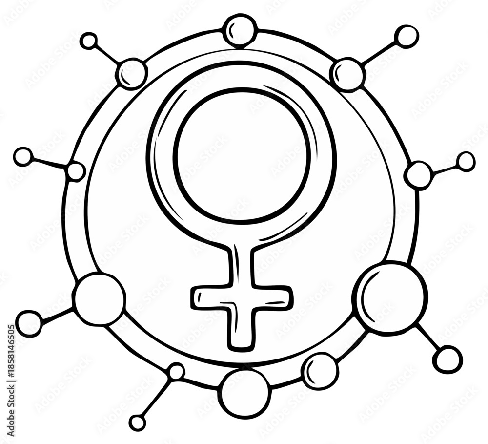 Fototapeta premium Female Symbol Encased in Molecular Structure, Representing Science and Femininity
