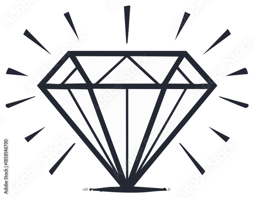 Diamond illustration with radiant light, gem symbol, jewel icon, prosperity concept