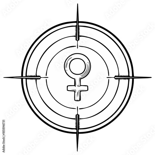 Woman symbol in target center conceptual art illustration focus on equality and opportunity