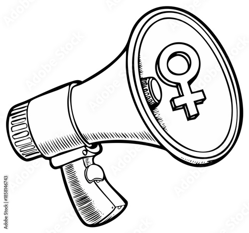 Feminist loudspeaker illustration of women rights equality and female symbol communication