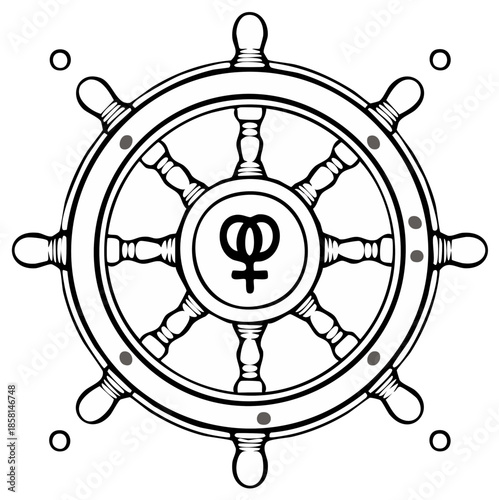 Ship Wheel Icon with Venus Symbols Inside - nautical, gender equality, LGBT, vector illustration