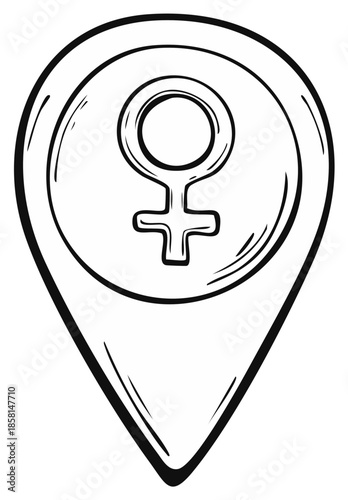 Feminine symbol inside locator pin: vector illustration, gender equality concept