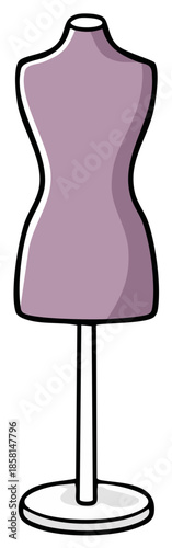 Isolated Lilac Dress Form Illustration on Stand for Clothing Design Concepts