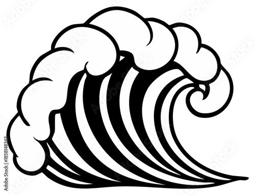 Stylized ocean wave illustration with foam crests and black stripes for graphics and digital design projects