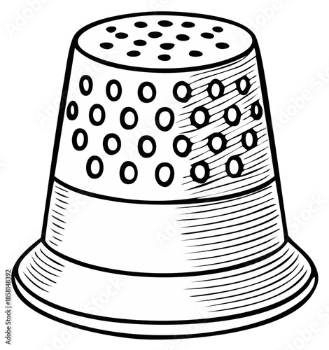Classic metal thimble with textured surface and ventilation holes for sewing and crafting protection