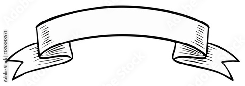 Elegant hand drawn banner with flowing tails and detailed etching lines, suitable for adding text or design elements, vector illustration isolated on white