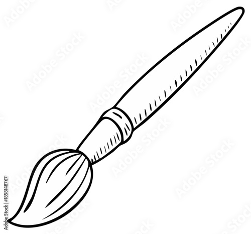 Artistic Sketch of Paintbrush Tool with Bristles for Painting and Artistic Expression