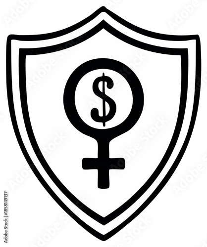 Free Download Feminist Economic Shield: Empowerment, Women's Financial Security, Gender Equality, Black and White Icon Illustration - GFXLoad