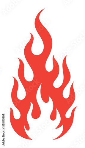 Red fire flame icon, minimalist flat vector illustration of a blazing campfire isolated