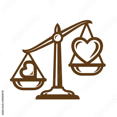 Vintage brown scale with hearts on both sides in balance