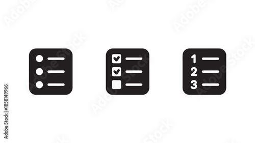 List and menu icons for mobile app and website interface, minimalist vector symbols