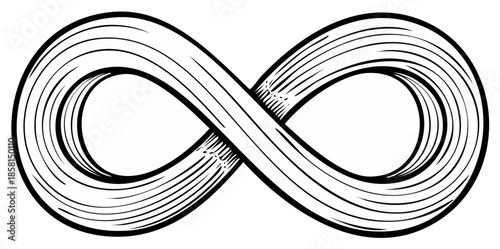 Infinity symbol illustration with hatching lines, eternal concepts