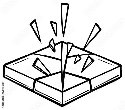 Cartoon Illustration of Square Surface Breaking Apart into Pieces