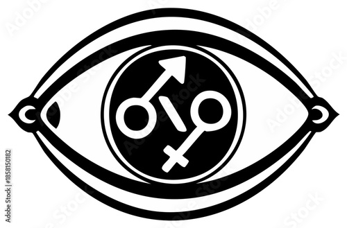 Eye with gender symbols representing gender fluidity and identity concepts