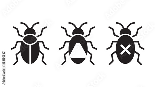 Bug insect icons for pest control and garden symbol, flat vector