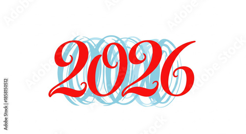 Celebrating 2026 New Year's Eve Festive Countdown with Joyful Red Numbers and Blue Swirls