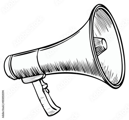 Hand-drawn illustration of a megaphone, announcement, or broadcasting equipment