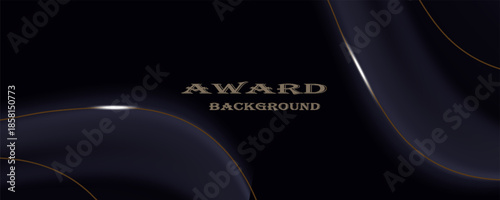 Abstract black and gold waves design element and shiny effect on dark background. Luxurious glowing stripes. Award background. Background for presentation, brochure, booklet, poster. Vector