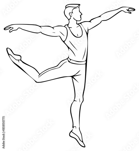 Elegant Male Ballet Dancer in Pose: Graceful Line Art Illustration of a Ballerino's Performance