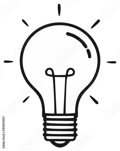 Lightbulb drawing with radiating light lines as an idea symbol