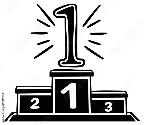 Podium with numbers 1 2 3 on it black and white illustration