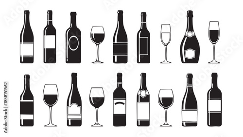 Assortedwinebottlesandglassesvectorcollectionisolated