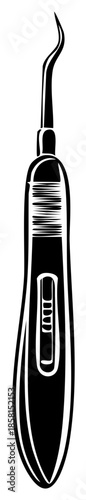 Monochrome dental scaler illustrates oral hygiene equipment for professional dentistry practice and teeth health maintenance