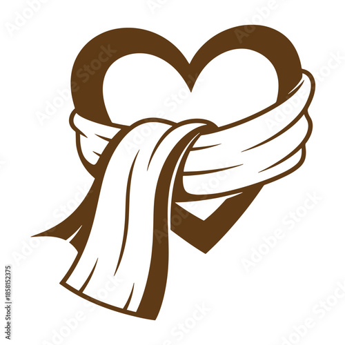 Vintage heart shape wrapped in a scarf tied in a knot love symbol