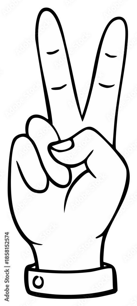 Obraz premium Outlined hand showing the peace sign gesture in black and white