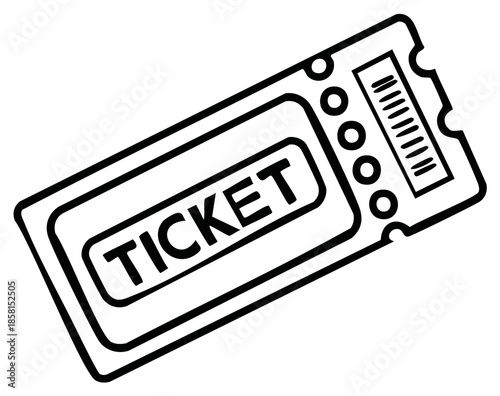 Isolated Black and White Illustration of a Ticket with Rounded Edges and a Barcode Graphic