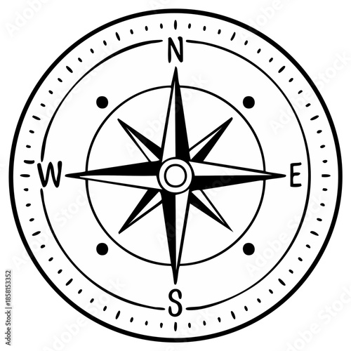 Illustration of a Simple Compass, Navigation, Direction, and Exploration Concept