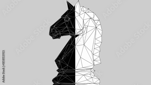 Abstract Chess Knight A Duality of Black and White in Geometric Design.