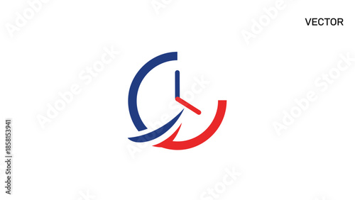 Abstract Clock Logo Design with Blue and Red Elements.