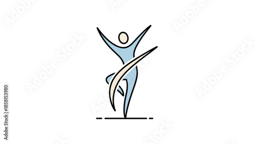 Abstract figure with arms raised in celebration and flowing lines.