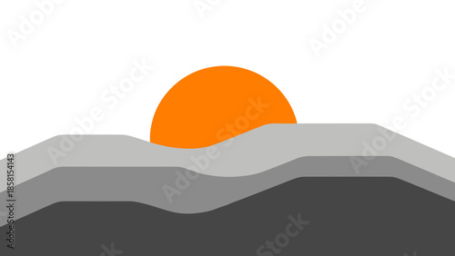 Abstract Landscape with Rising Sun and Layered Hills.
