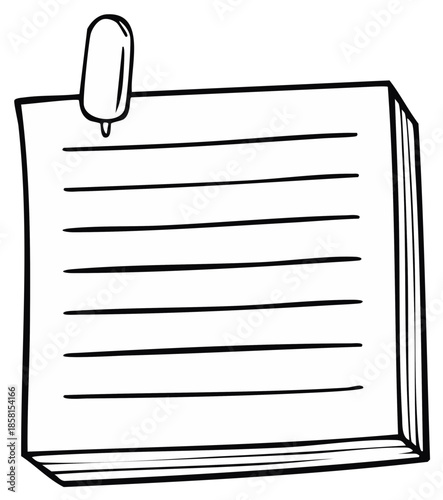 Cartoon sketch of a notepad with a paper clip for reminders or notes.