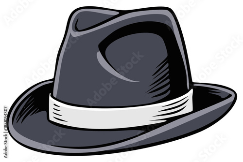 Classic fedora hat illustration of a traditional accessory with a white band evoking style and sophistication