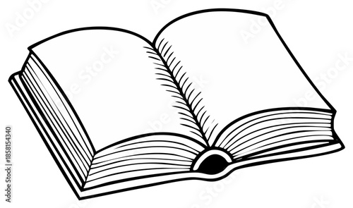 Open Book Illustration, Black and White, Learning and Education Concept