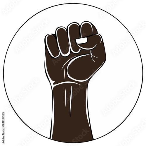 Raised fist symbol of solidarity and protest within a circle