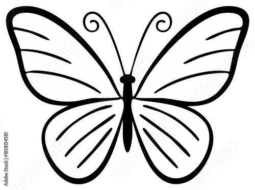 Simple line art of a butterfly with detailed wings vector illustration.