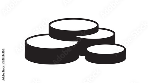 Stacked cylindrical objects in minimalist design isolated on transparent